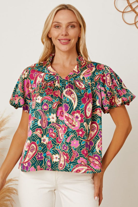 Floral Collared Neck Short Sleeve Blouse Blouse Trendsi Multicolor S 