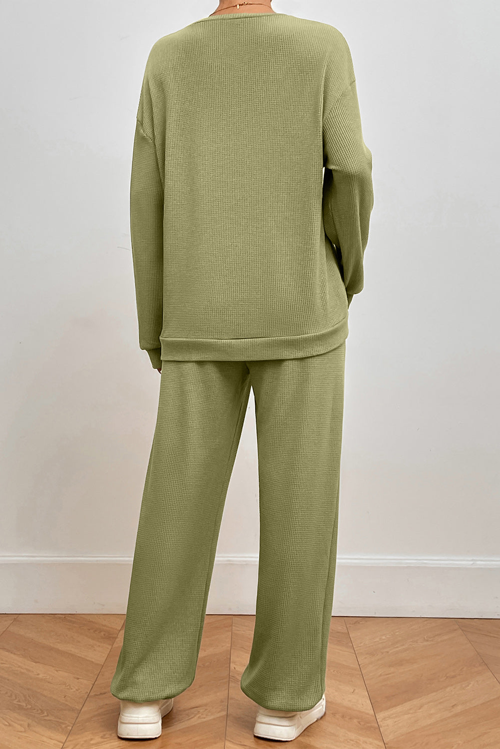 Pocketed Round Neck Top and Pants Lounge Set  Trendsi   