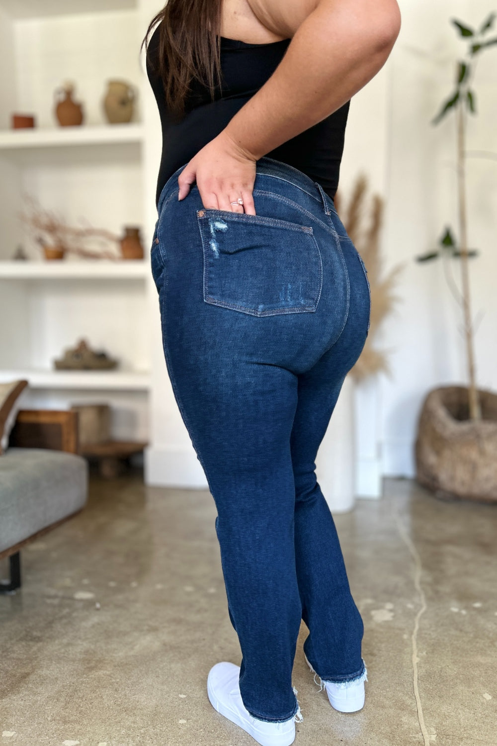 Judy Blue Full Size High Waist Rigid Magic Heavy Destroy Straight Jeans  Trendsi   