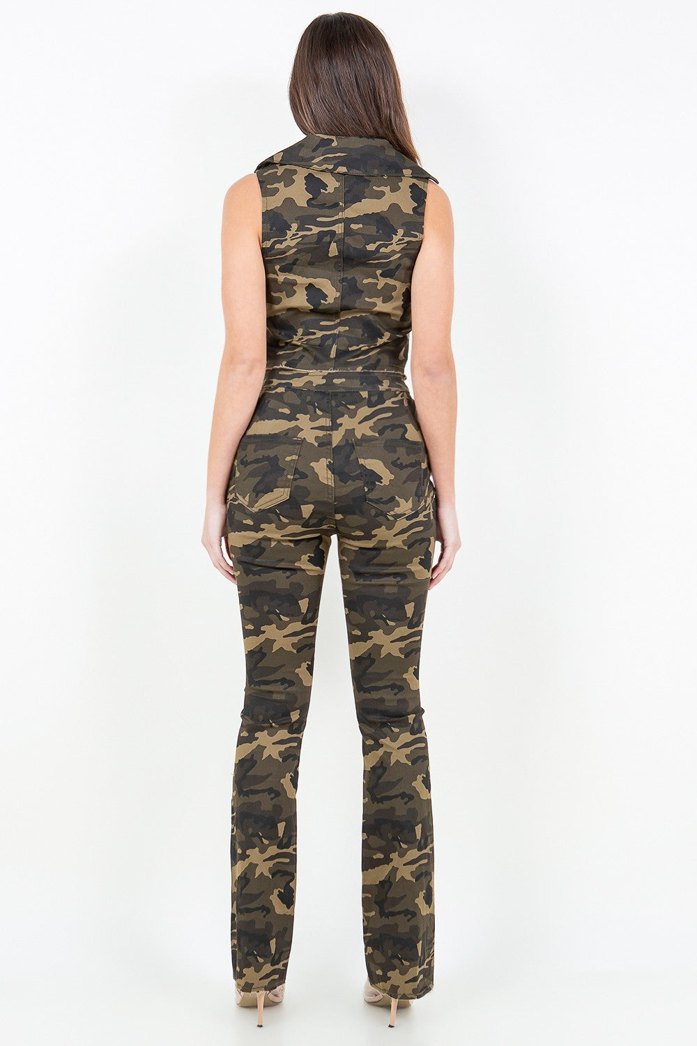 American Bazi V-Cut Ruched Camo Flare Pants  Trendsi   