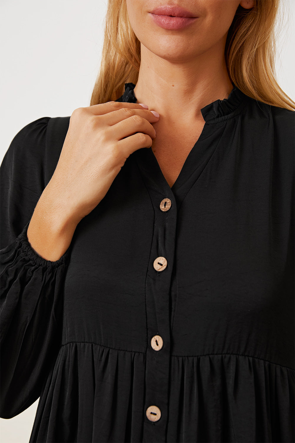 Ruffled Button Up Long Sleeve Tiered Shirt  Trendsi   