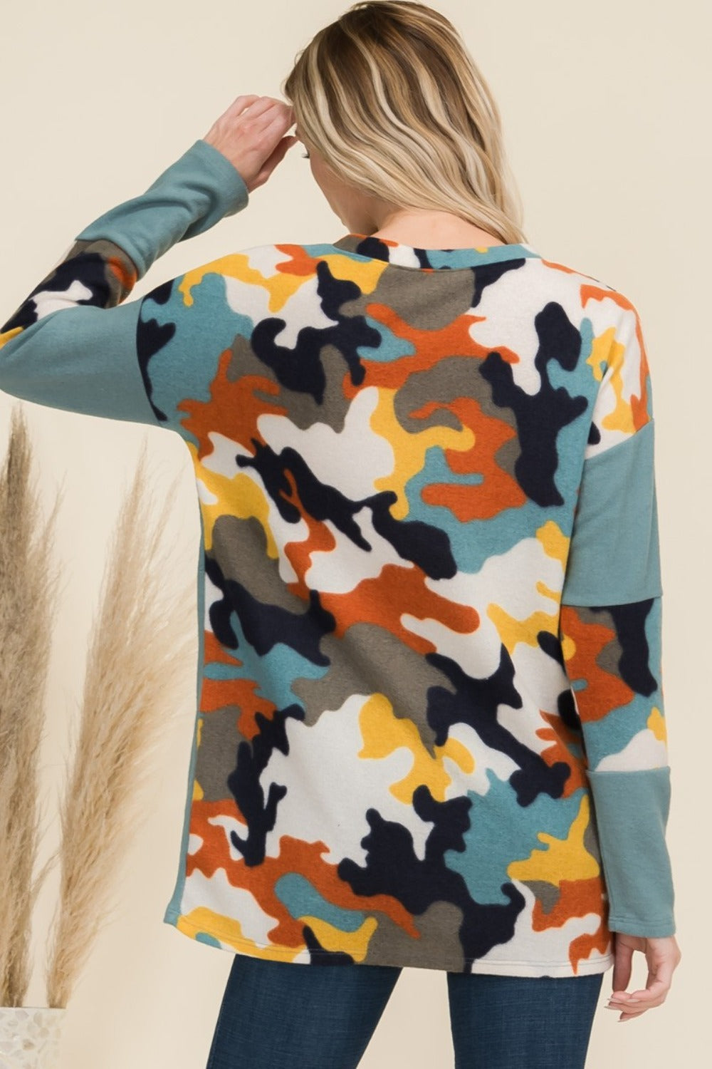 Celeste Full Size Camo Print Contrast Long Sleeve T-Shirt  Trendsi   