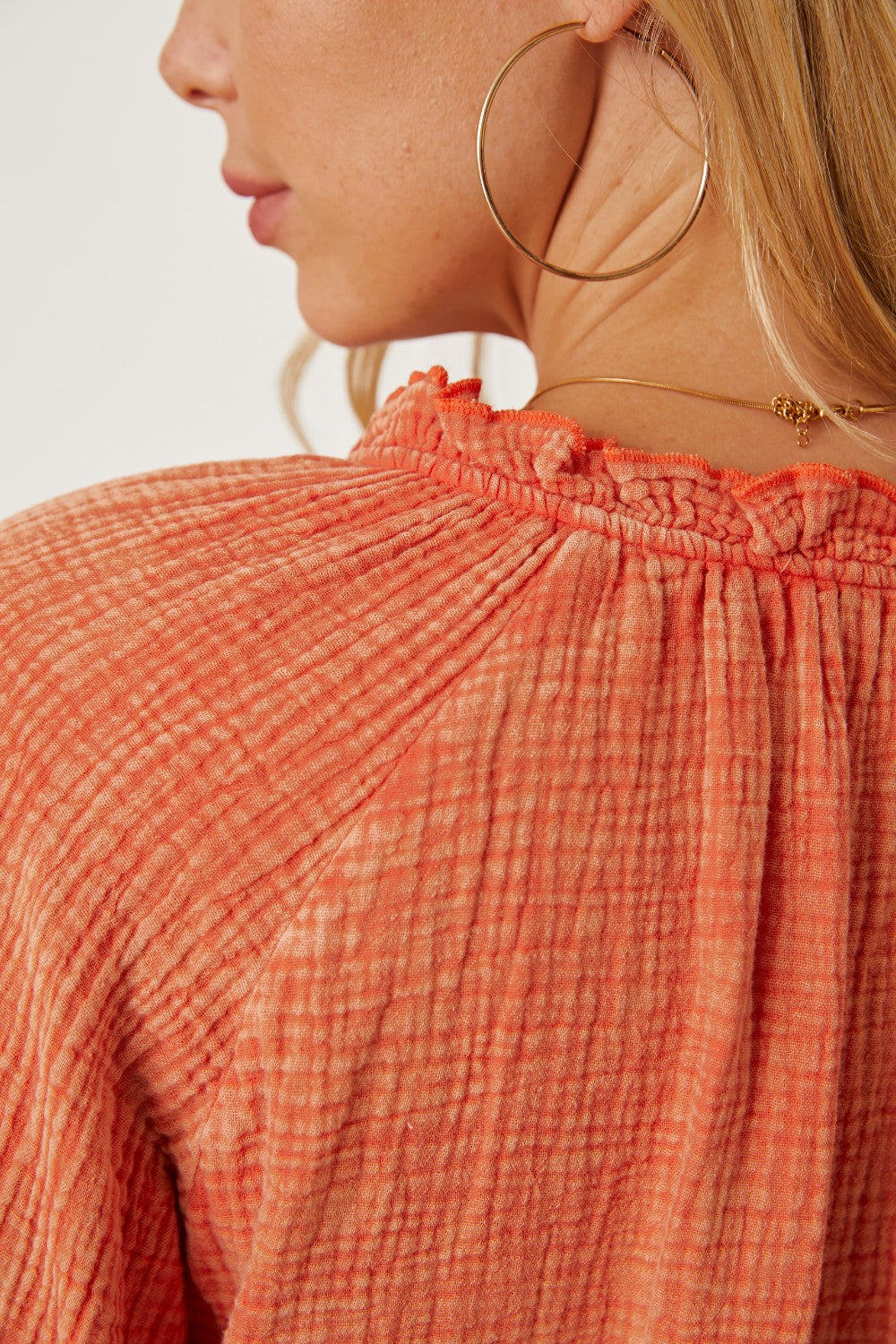 Frill V-Neck Balloon Sleeve Blouse Blouse Trendsi   