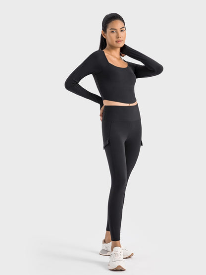 Millennia Square Neck Long Sleeve Cropped Sports Top  Trendsi   