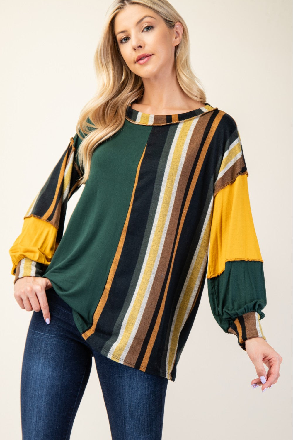 Celeste Full Size Striped Color Block Exposed Seam T-Shirt  Trendsi   