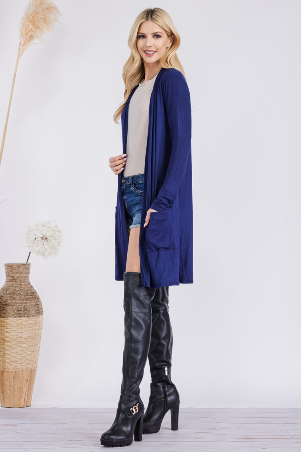 Celeste Full Size Open Front Cardigan with Pockets  Trendsi   