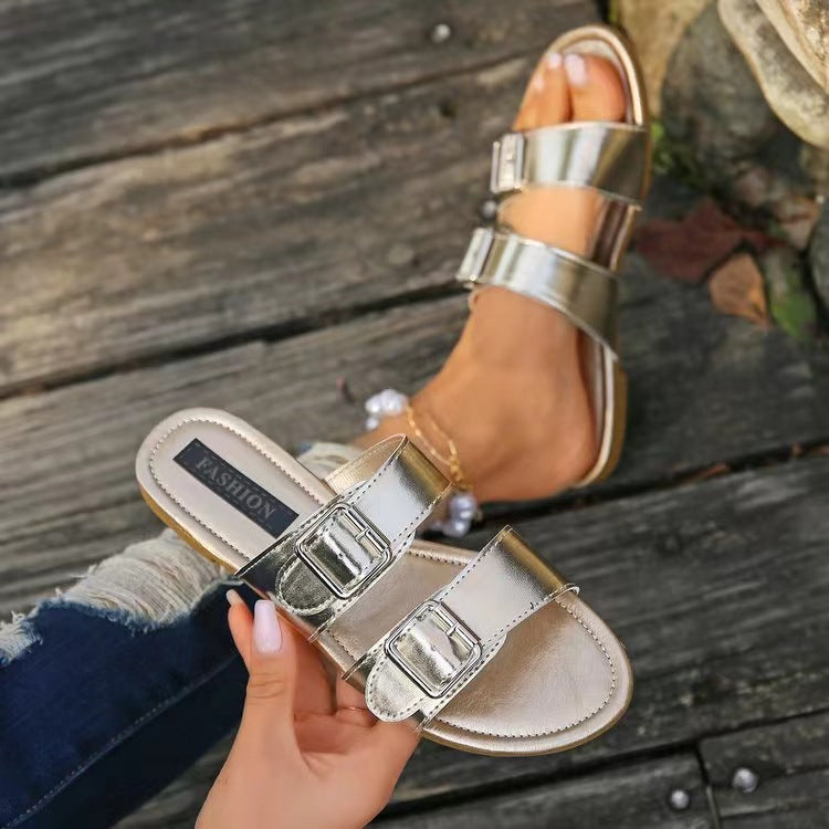 Open Toe Double Buckle Sandals  Trendsi   