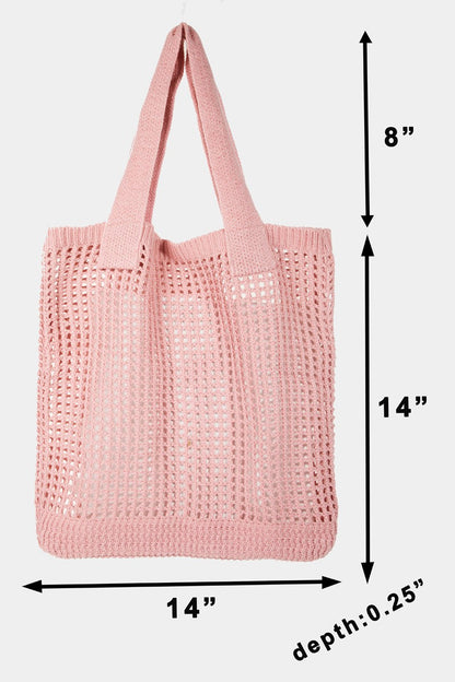 Fame Pointelle Knit Crochet Tote Bag  Trendsi   