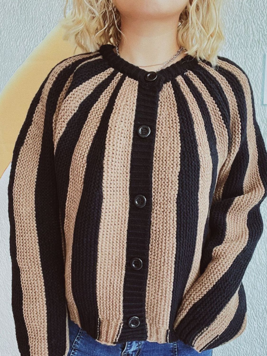 Contrast Stripes Button Down Long Sleeve Cardigan  Trendsi   