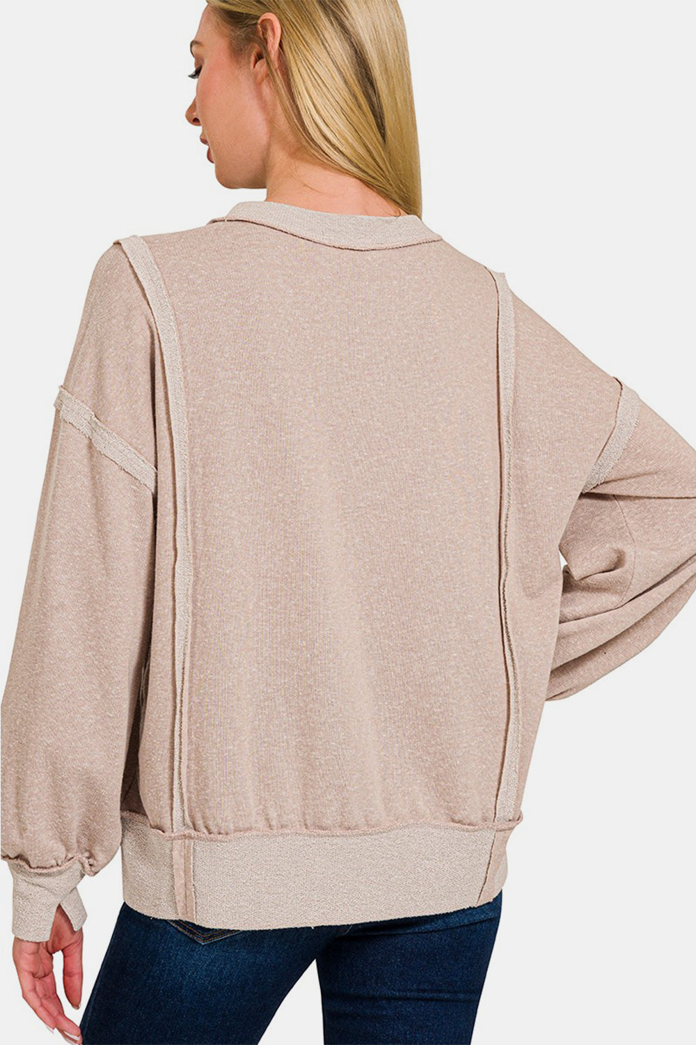 Zenana Washed Exposed-Seam Sweatshirt  Trendsi   