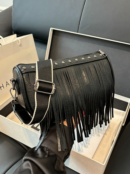 PU Leather Fringe Studded Crossbody Bag  Trendsi   