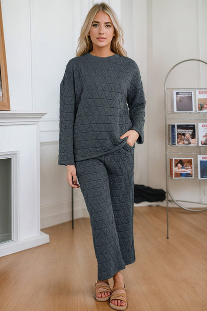 Round Neck Top and Pocketed  Pants Lounge Set  Trendsi   