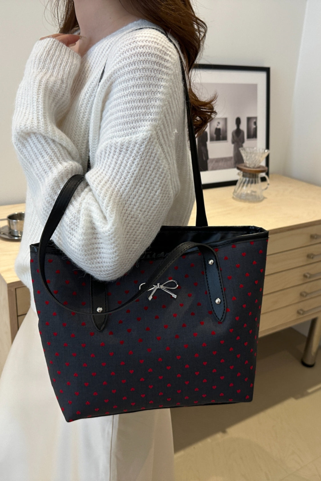 Bow Trim Polyester Tote Bag