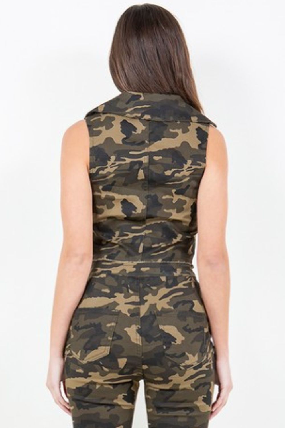 American Bazi Zip Up Camo Crop Denim Vest  Trendsi   