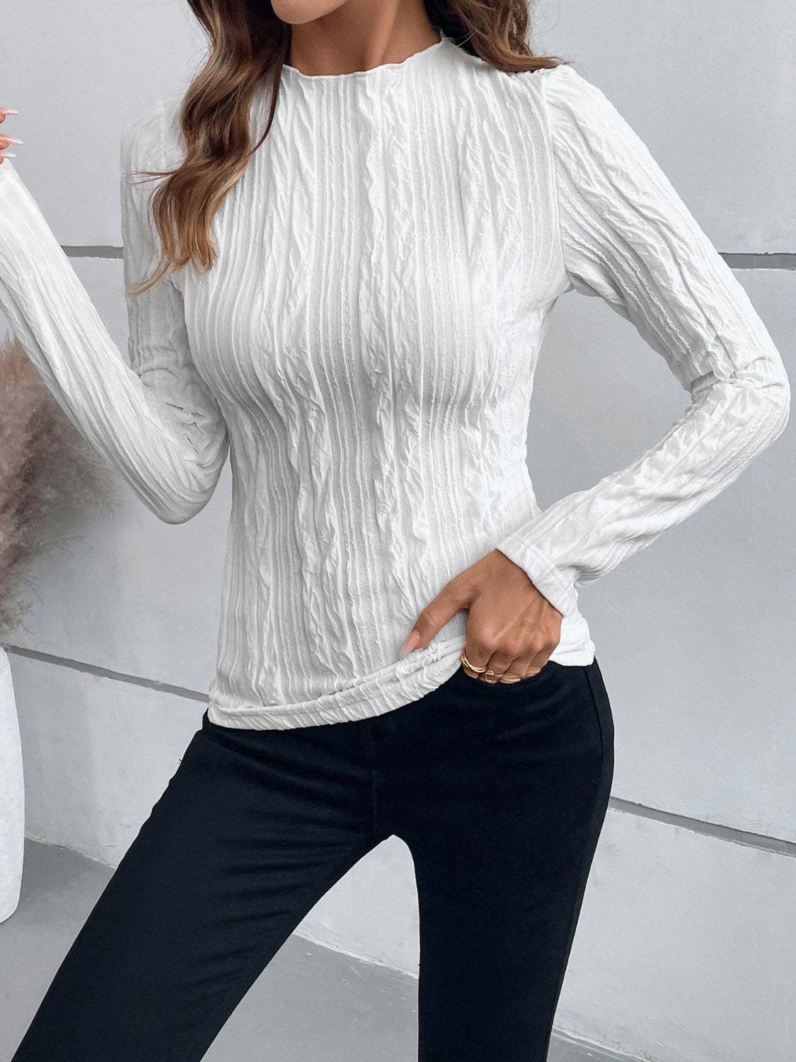 Mock Neck Long Sleeve Top  Trendsi   