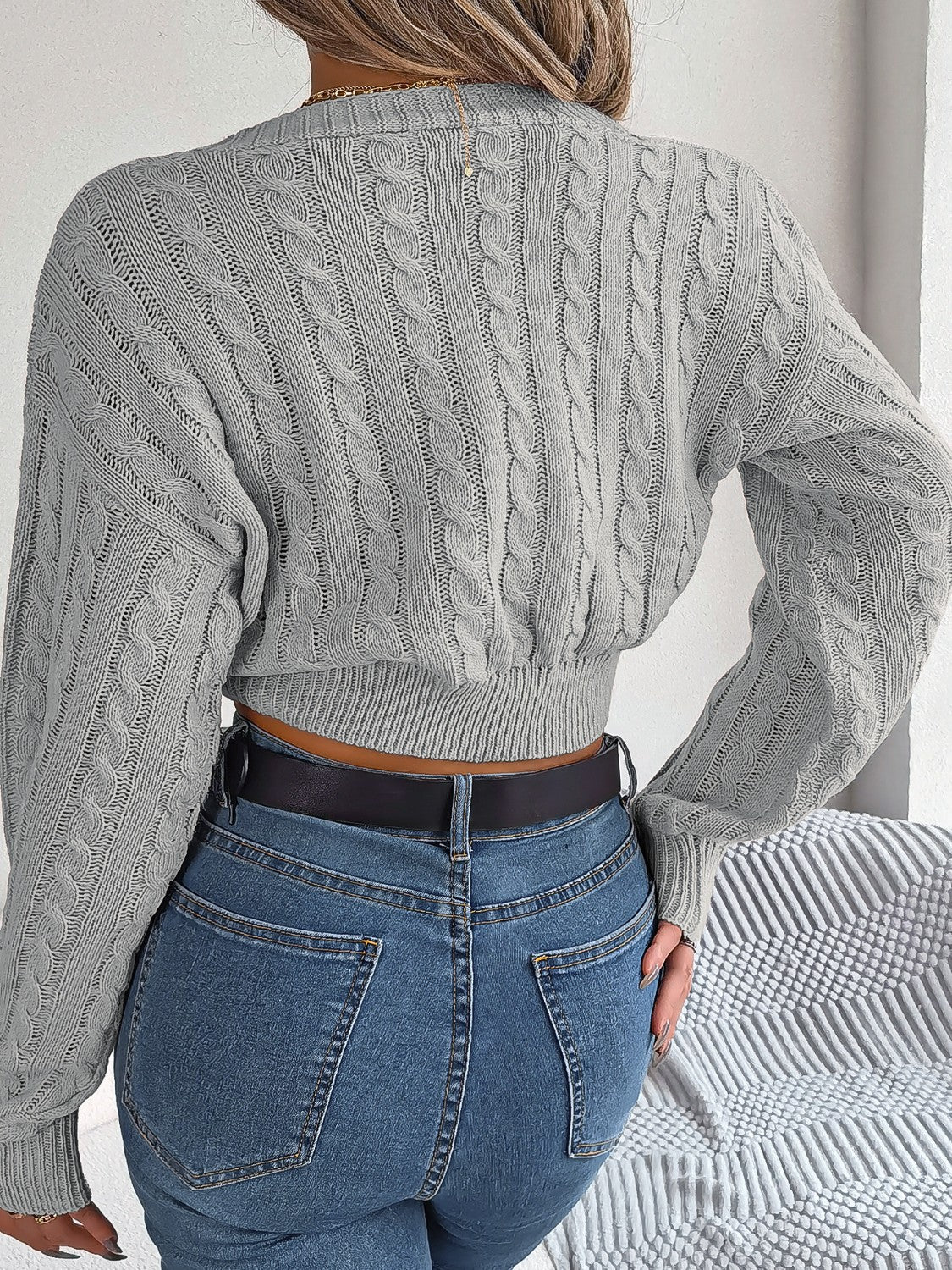 Twisted Cable-Knit V-Neck Sweater  Trendsi   