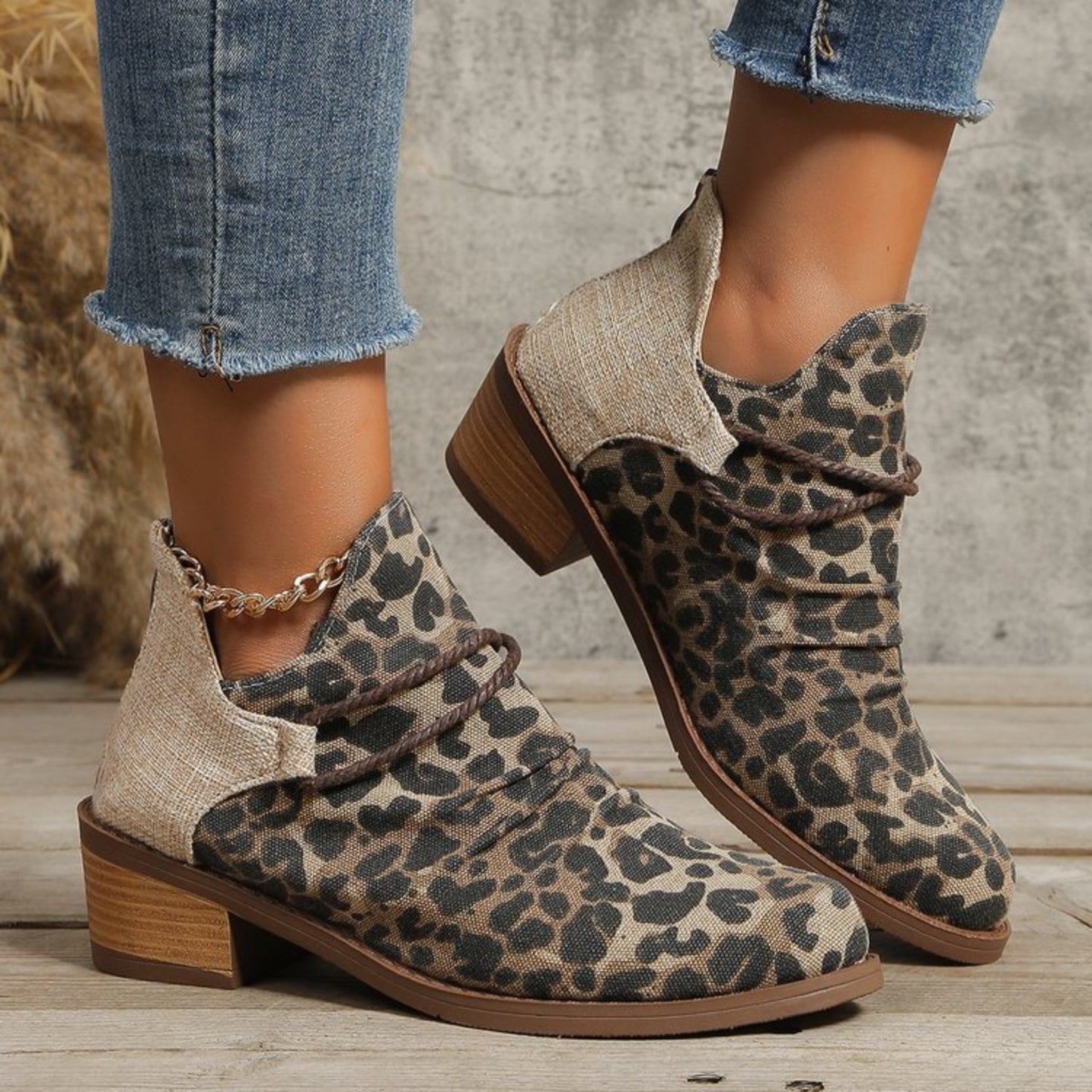 Contrast Canvas Low Heel Boots  Trendsi   