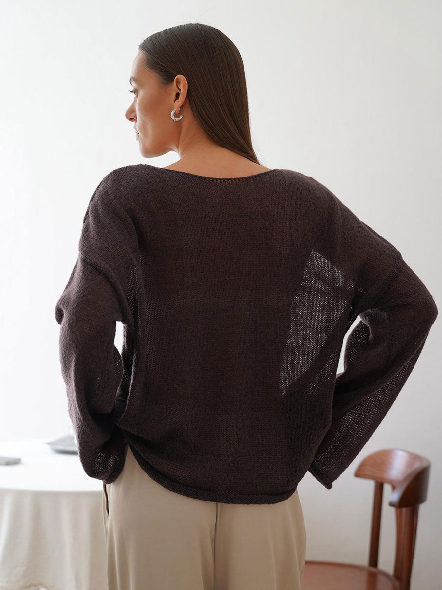 Round Neck Long Sleeve Knit Cover Up