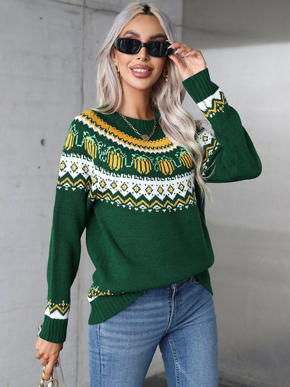 Angel Wings Geometric Round Neck Long Sleeve Sweater  Trendsi   