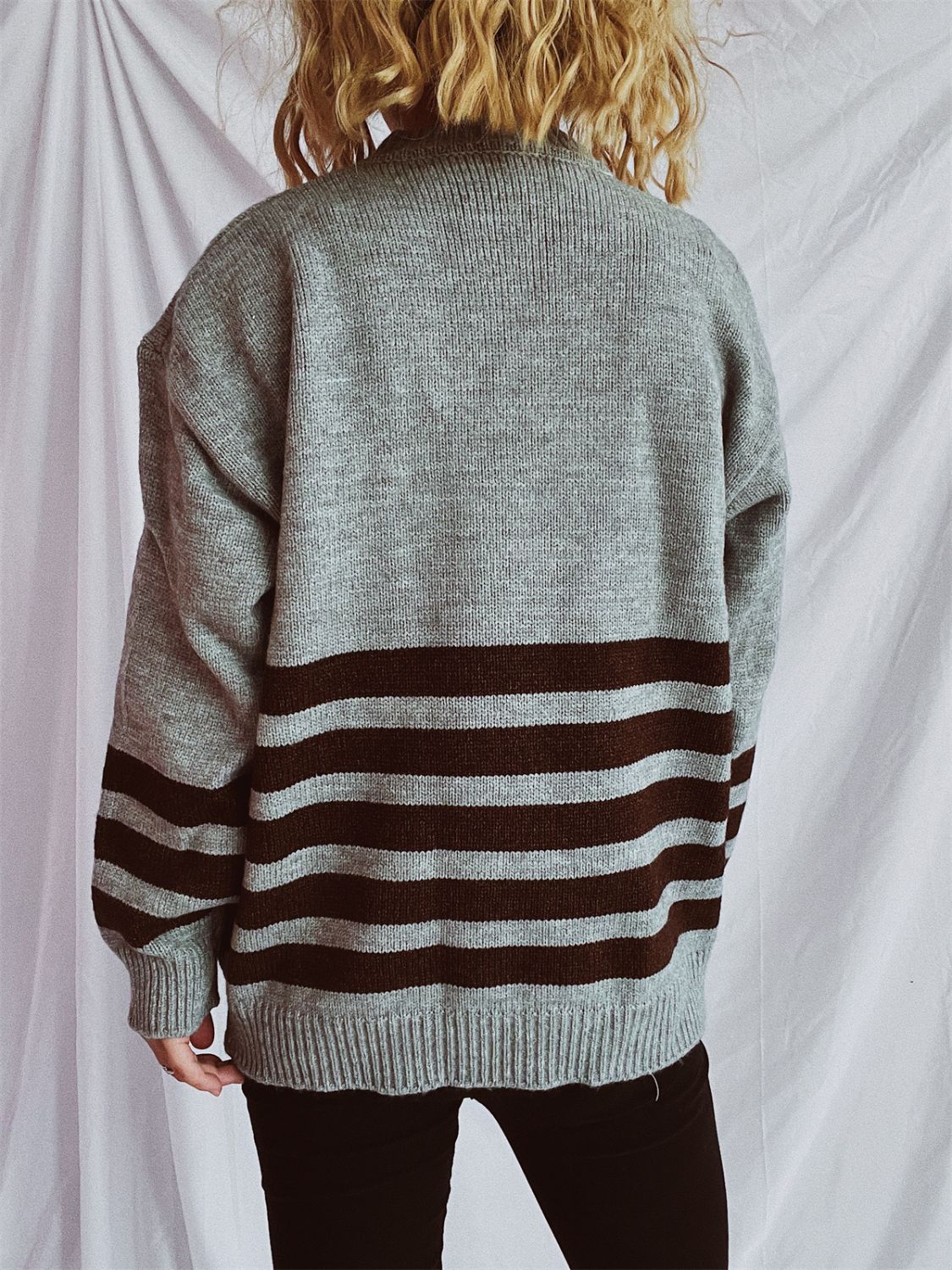 Striped Dropped Shoulder Long Sleeve Sweater  Trendsi   