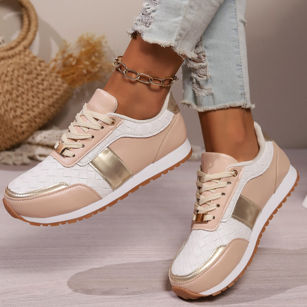 Lace-Up PU Leather Sneakers  Trendsi   