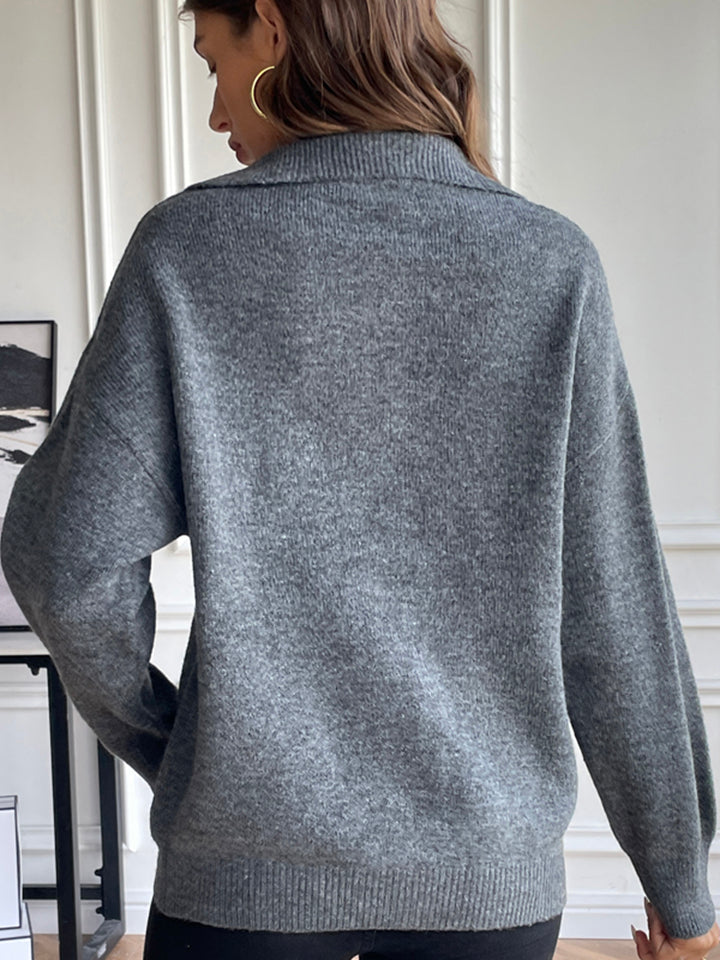 Half Zip Dropped Shoulder Sweater  Trendsi   