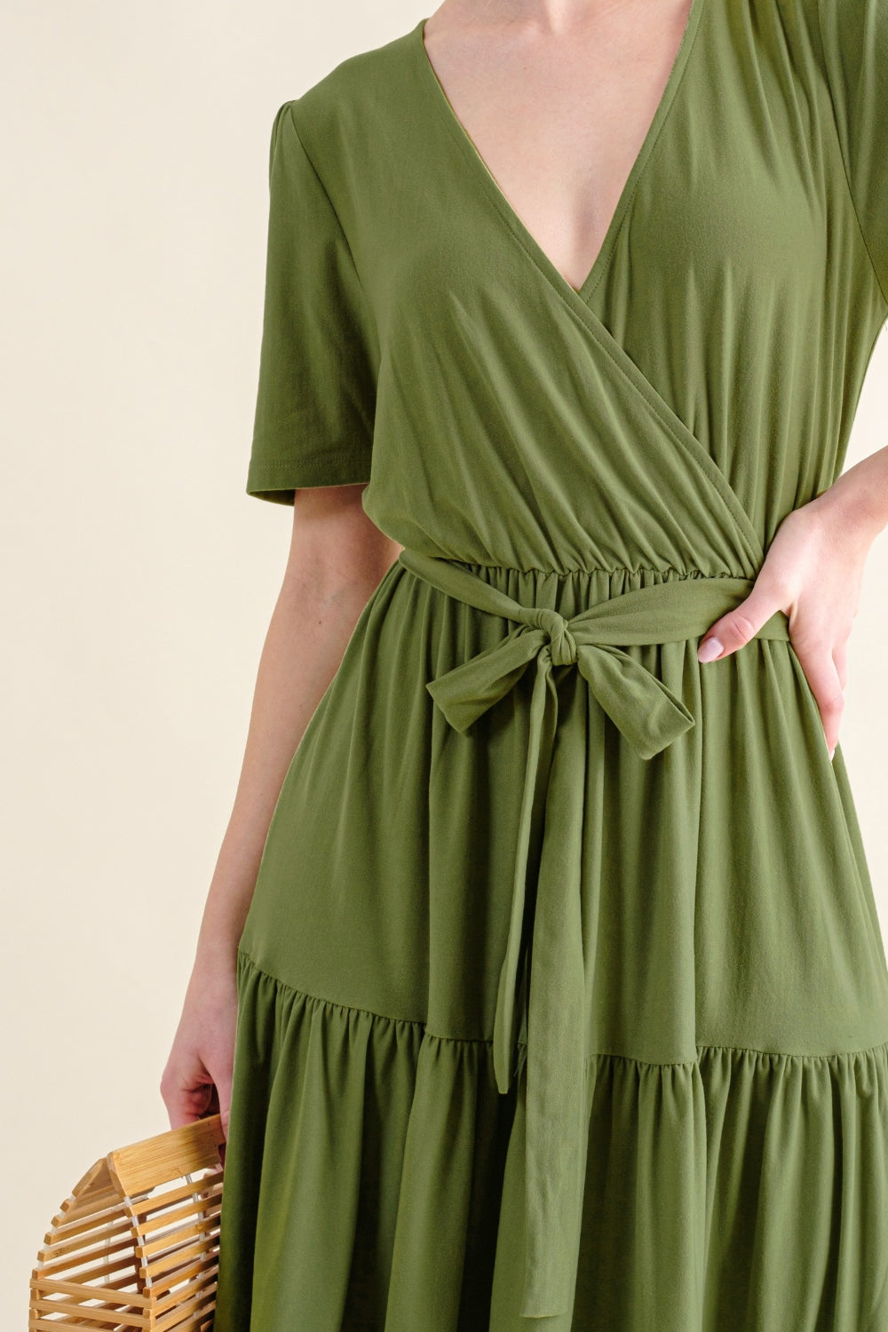 And The Why Soft Short Sleeve Tiered Midi Dress  Trendsi   