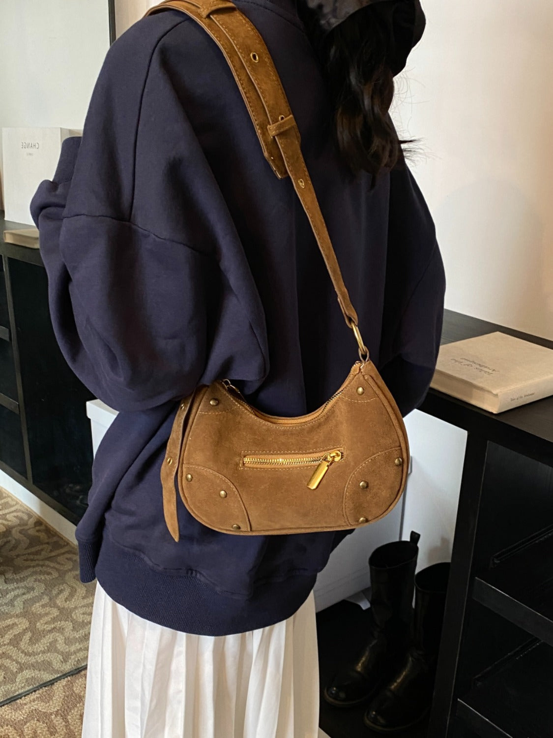 Suede Adjustable Strap Shoulder Bag  Trendsi   