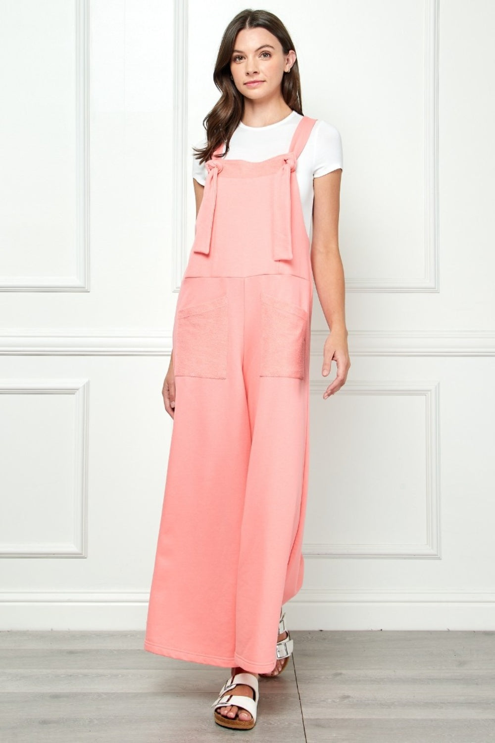 Veveret Wide Strap French Terry Overalls  Trendsi   