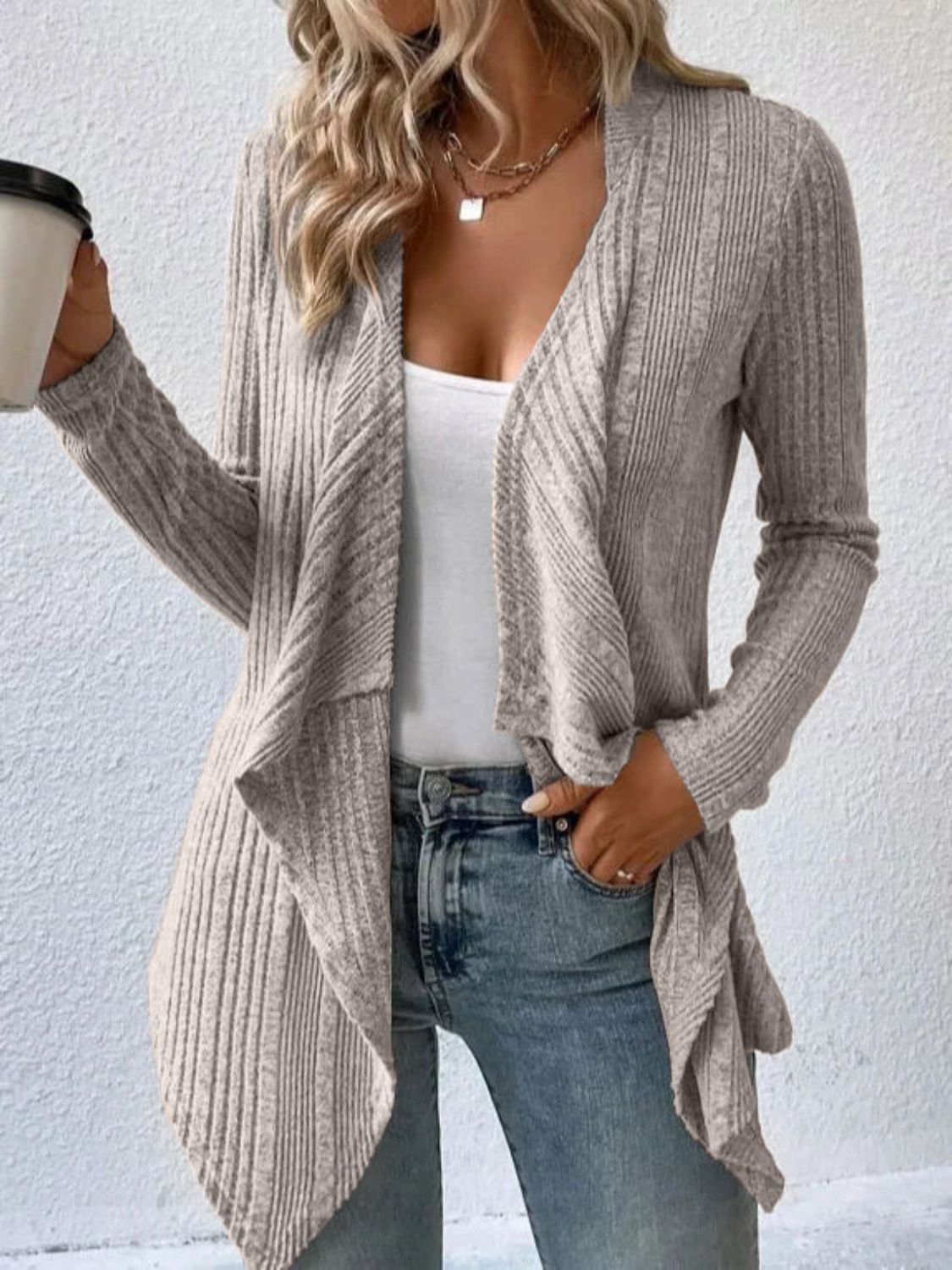 Full Size Open Front Long Sleeve Cardigan