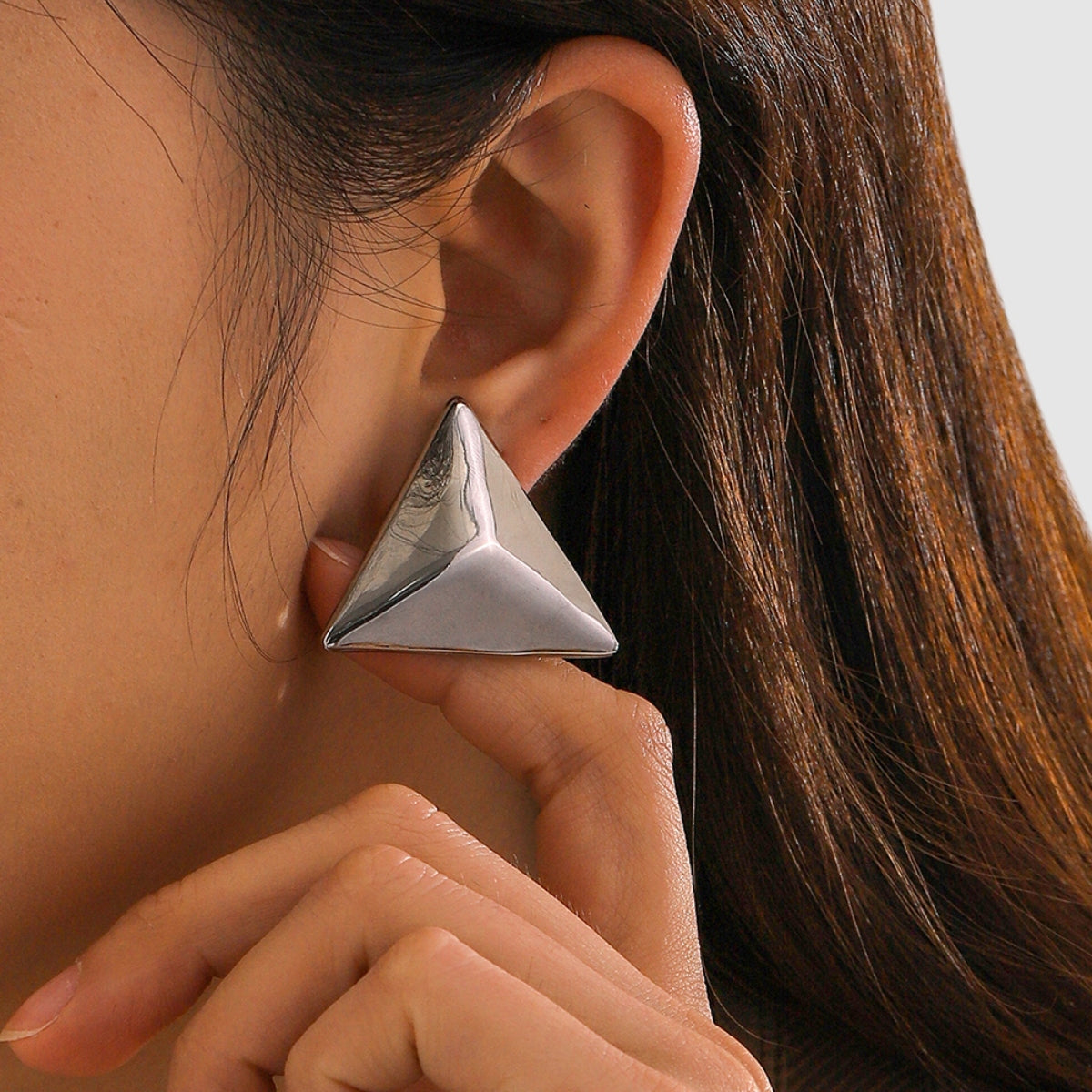 Stainless Steel 3D Triangle Earrings  Trendsi Silver One Size 