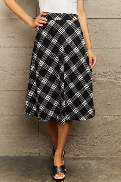 Ninexis Wide Waistband Knee Length Skirt  Trendsi Plaid S 