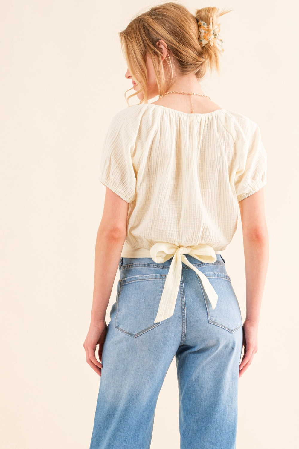 And The Why Back Waist Tie Cropped Blouse  Trendsi   