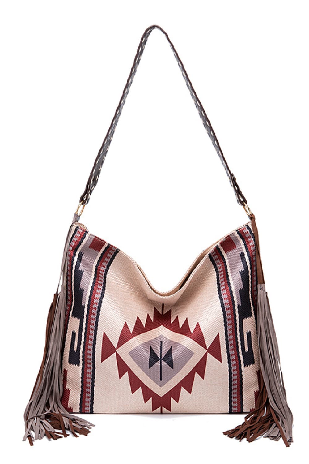 Geometric Canvas Tote Bag  Trendsi Beige One Size 