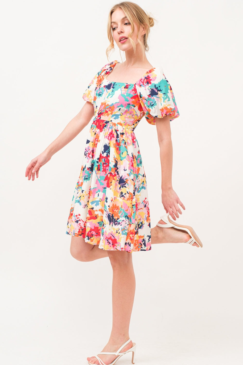 And The Why Square Neck Puff Sleeve Floral Dress  Trendsi   