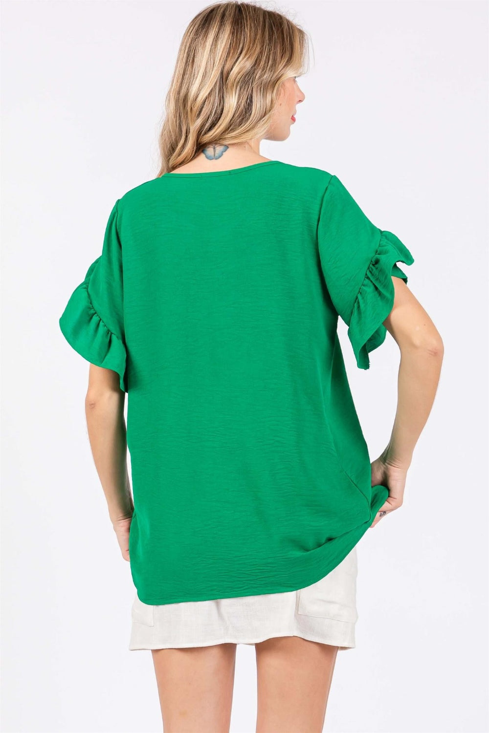 GeeGee Ruffled Short Sleeve V-Neck Blouse  Trendsi   