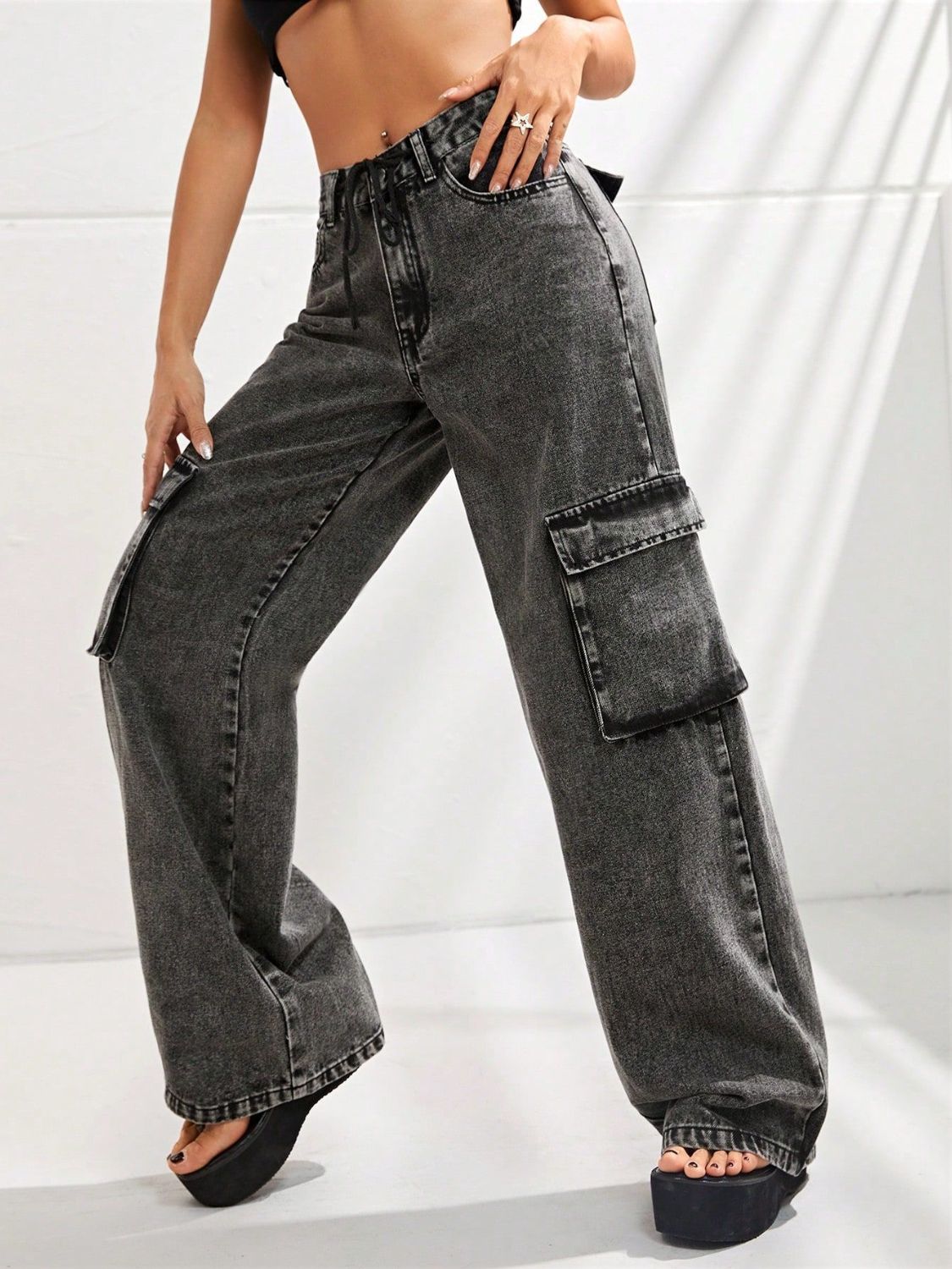 Wide Leg Jeans with Pockets  Trendsi   