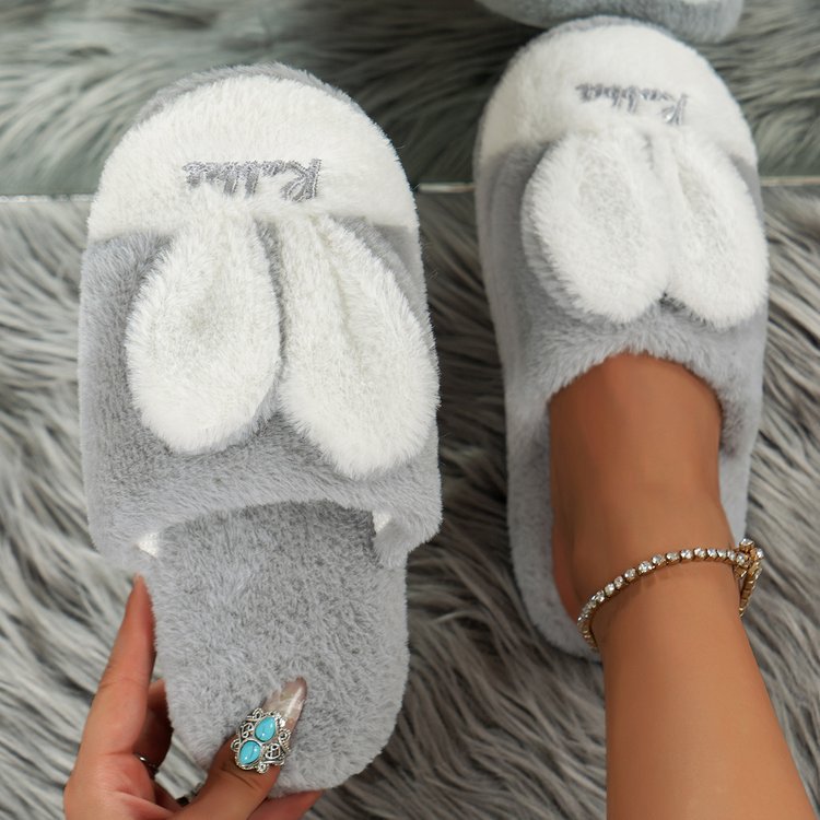 Rabbit Ears Round Toe Slippers  Trendsi Gray 36(US5) 