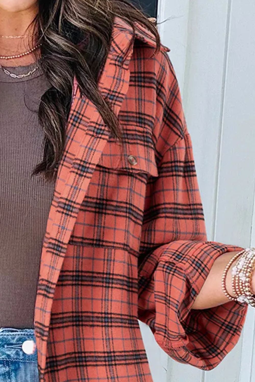 Full Size Plaid Collared Neck Long Sleeve Shirt  Trendsi   