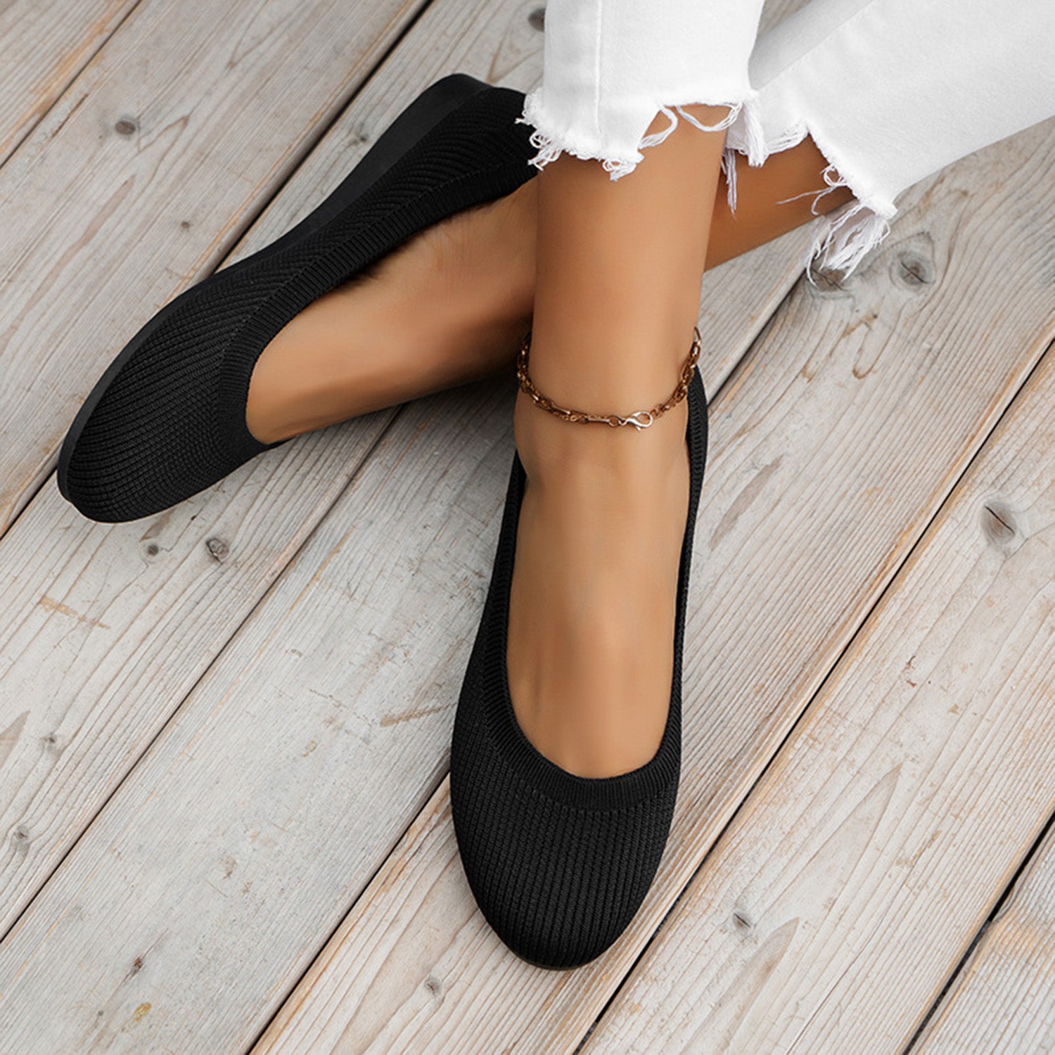 Round Toe Knit Ballet Flats  Trendsi   