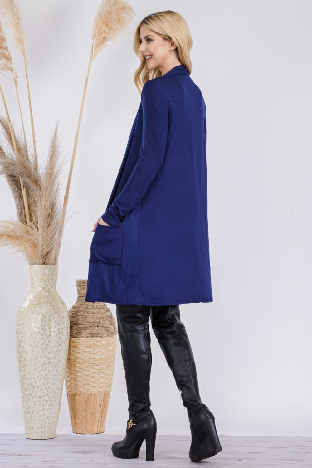 Celeste Full Size Open Front Cardigan with Pockets  Trendsi   