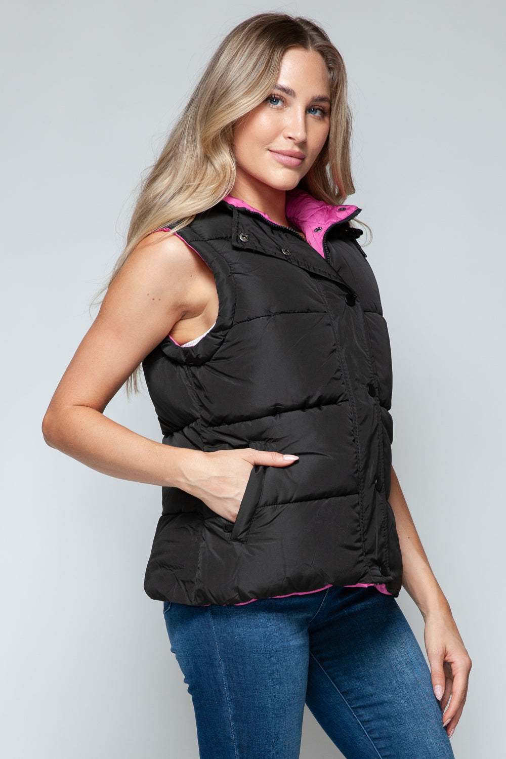 Snobbish Snap and Zip Closure Hooded Vest  Trendsi   