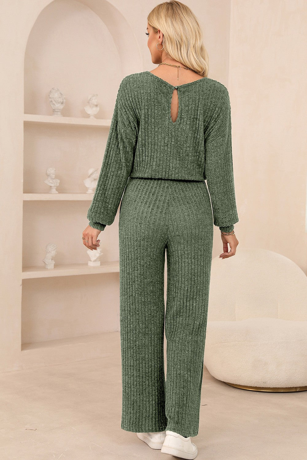 Round Neck Long Sleeve Jumpsuit  Trendsi   