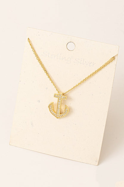 Fame Anchor Pendant Alloy Necklace  Trendsi Gold One Size 