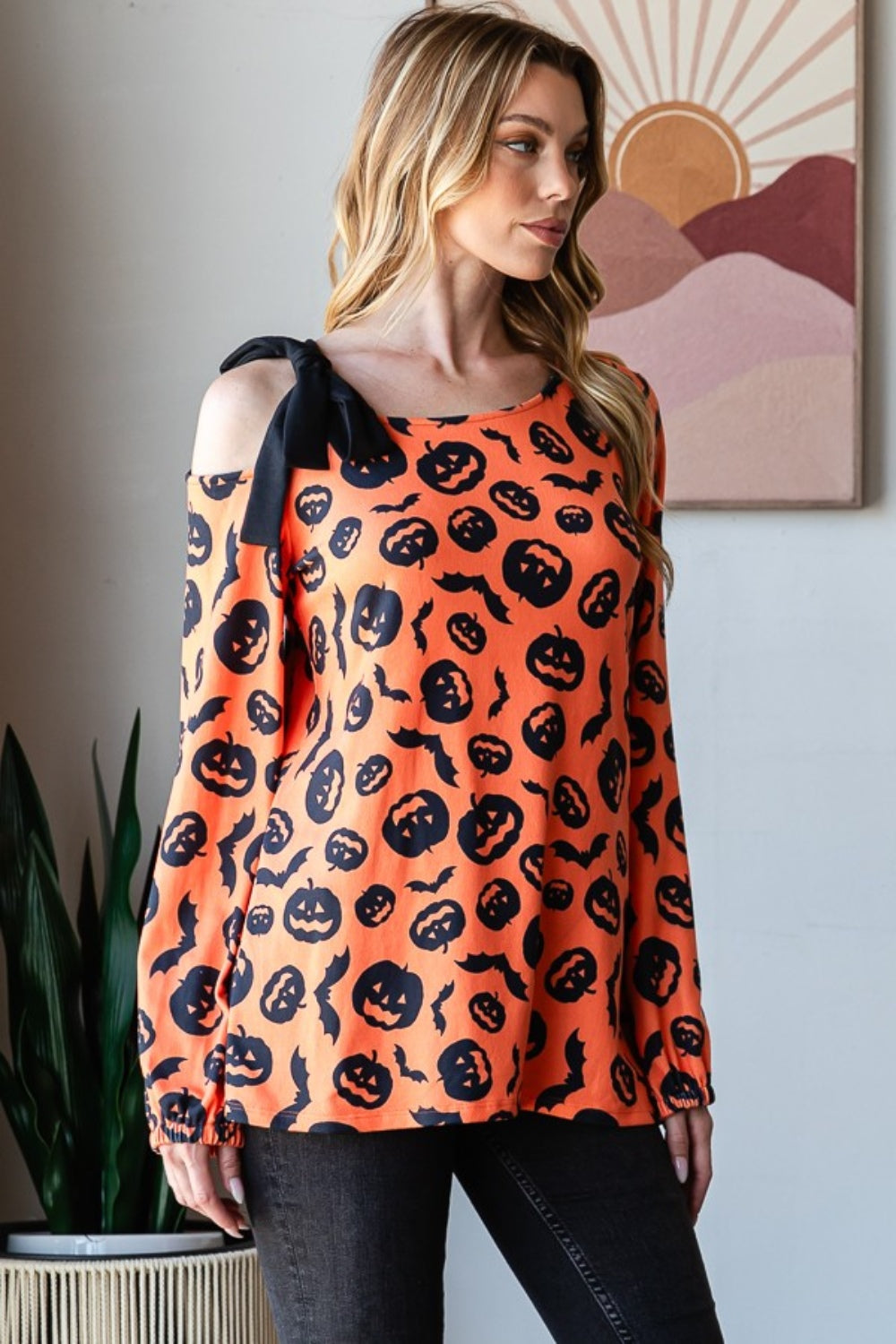 Heimish Pumpkin Print One Shoulder T-Shirt  Trendsi   