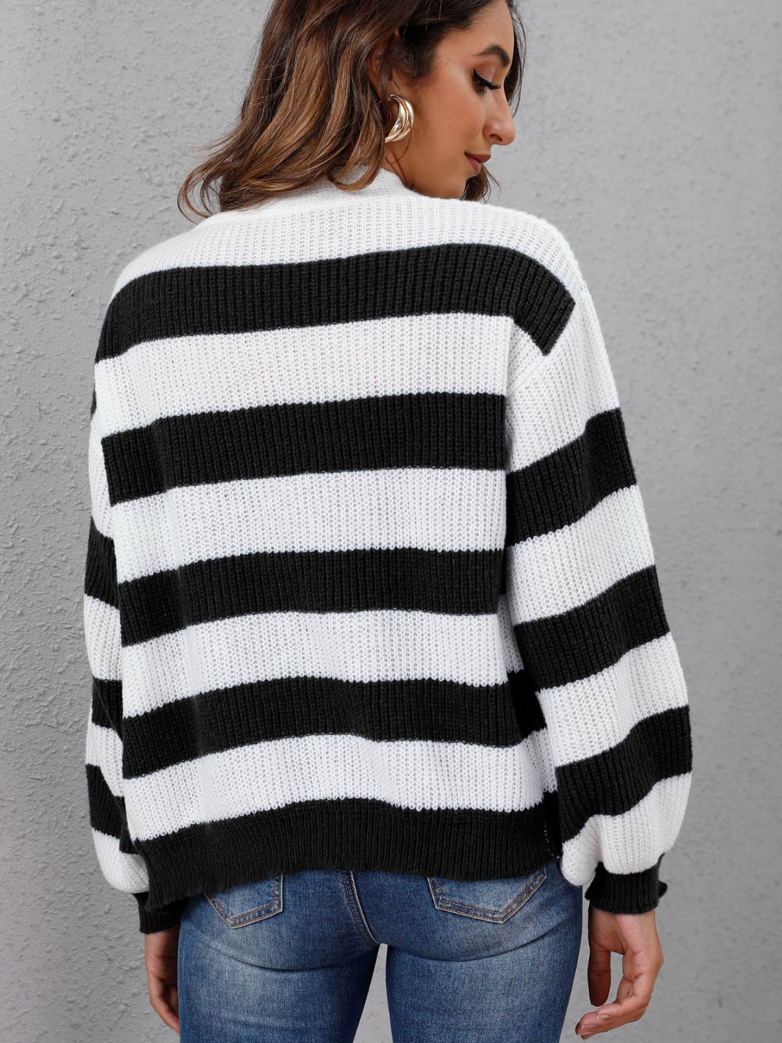 Striped Button Up Long Sleeve Sweater  Trendsi   