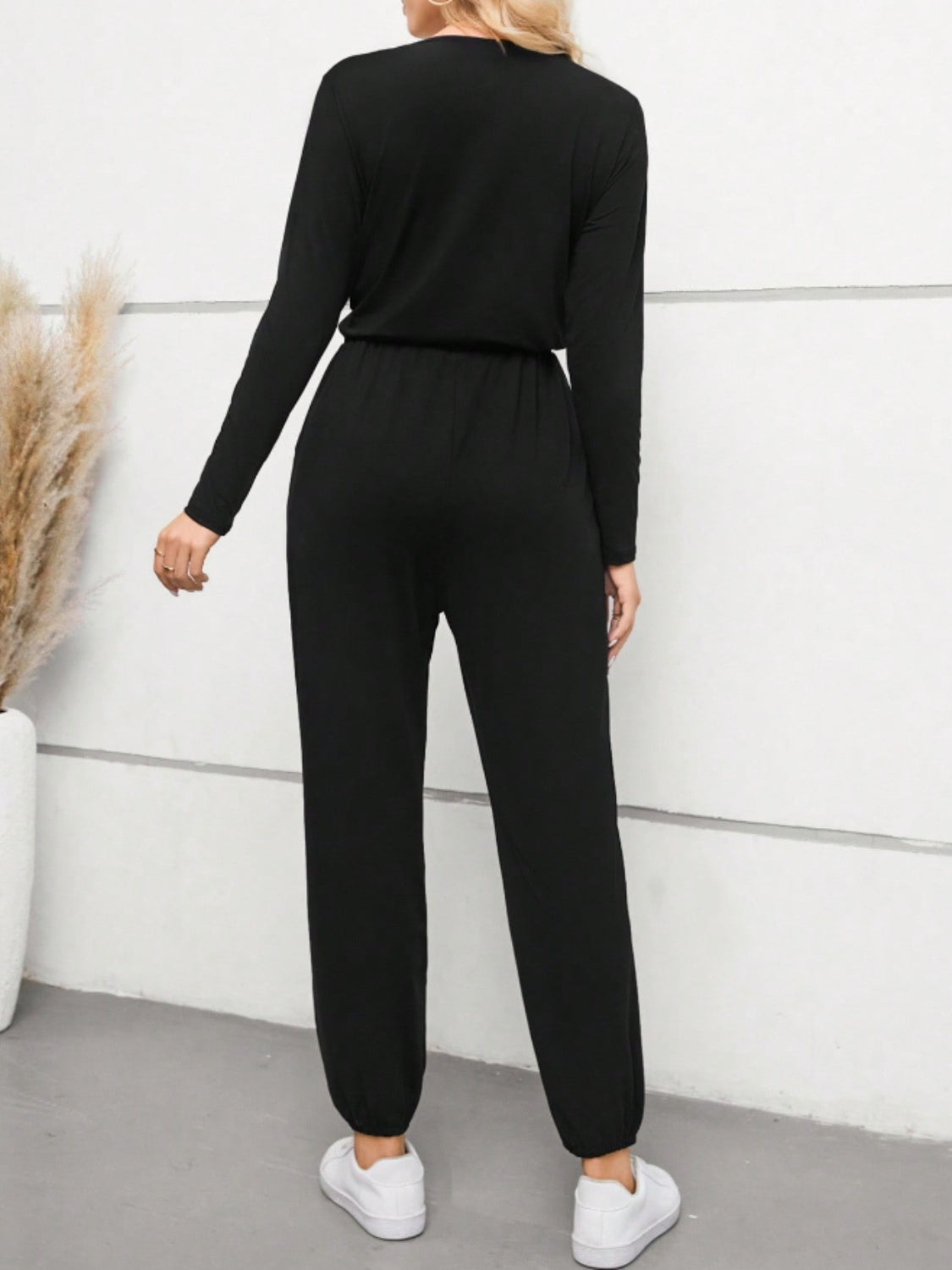 Surplice Tie Waist Long Sleeve Jumpsuit  Trendsi   