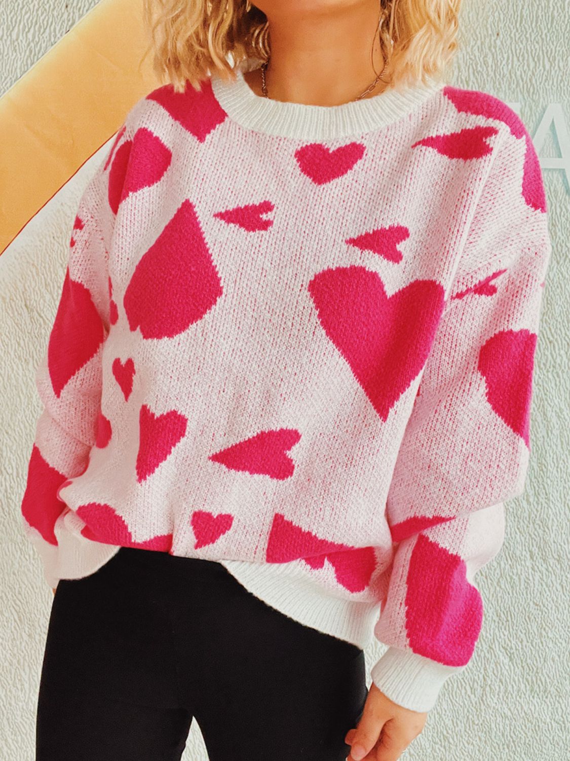 Heart Round Neck Long Sleeve Sweater  Trendsi   