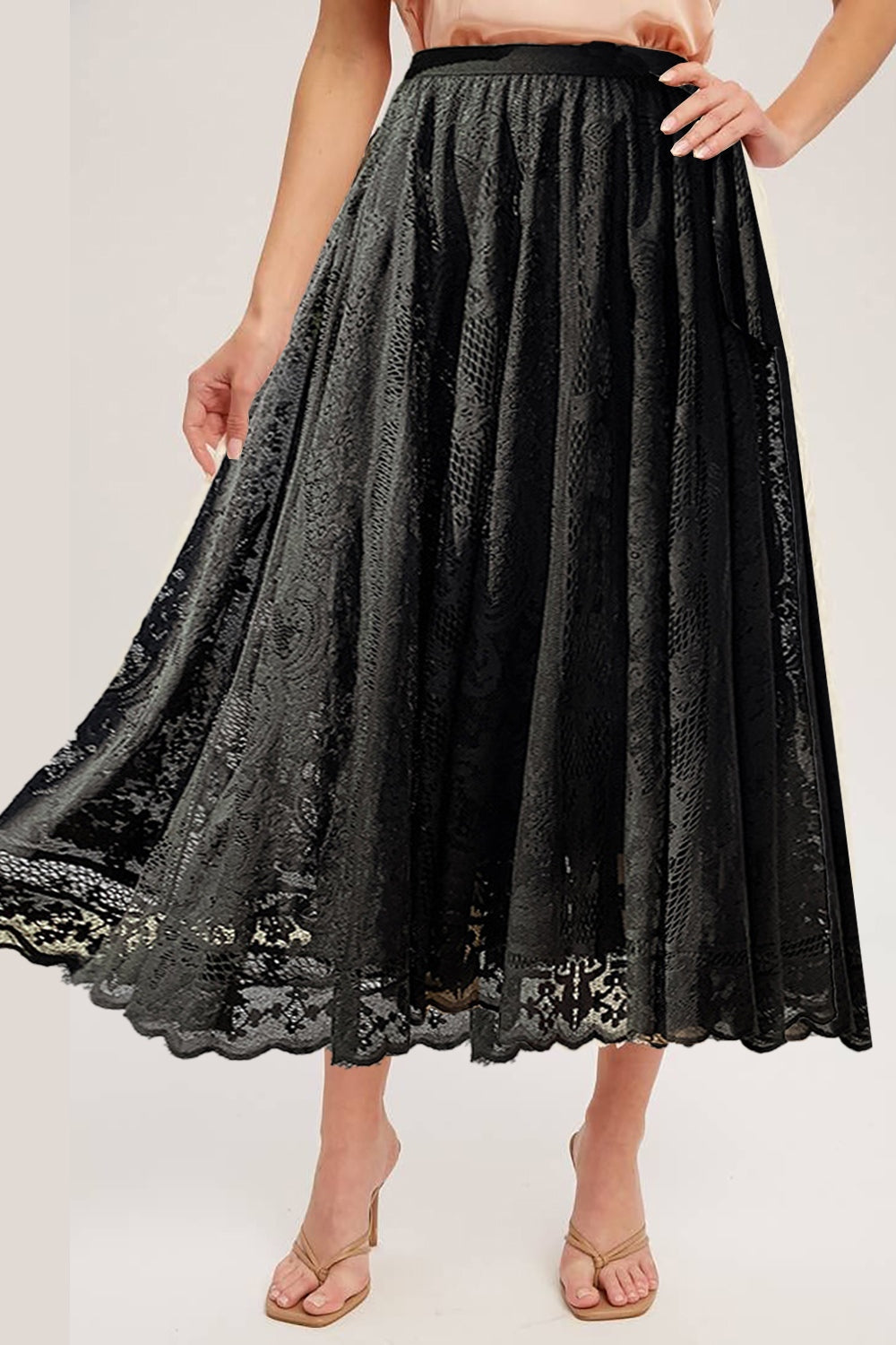 Lace High Waist Midi Skirt