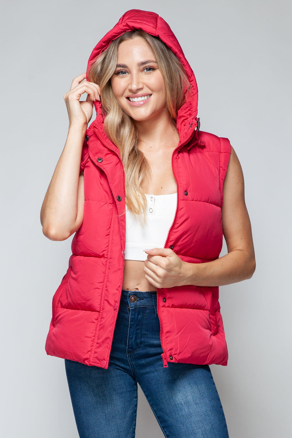 Snobbish Snap and Zip Closure Hooded Vest  Trendsi   